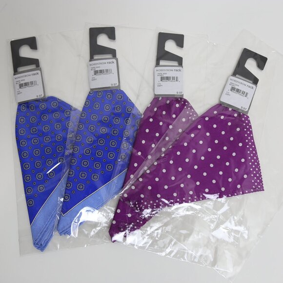 NWT Men's Nordstrom Rack 4-Pack Pocket Square Bundle - Purple & Blue Polka Dot - Picture 3 of 4